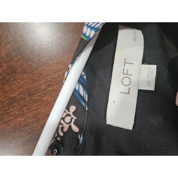 LOFT Womens 0 2 Petite Peacock Snow Bird Print Long Sleeve Dress Crew Neck - Picture 5 of 9